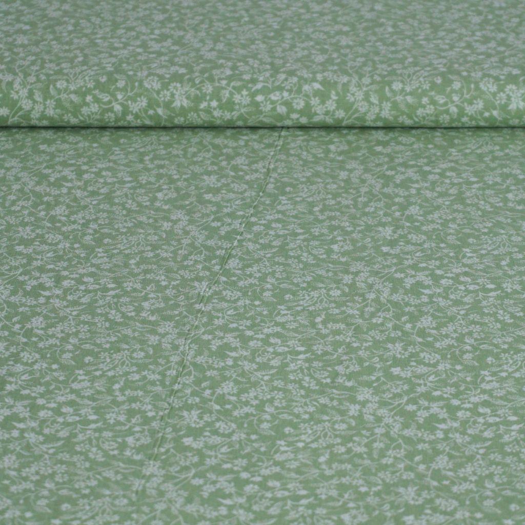 Baumwollstoff Motivdruck Blümchen weiß auf hellgrün